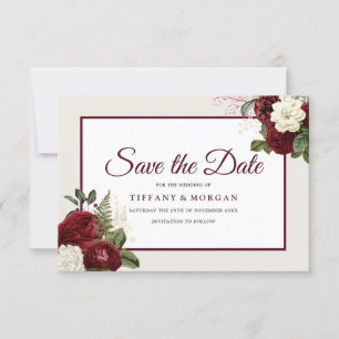Elegant Romantic Burgundy Floral Wedding Save The Date