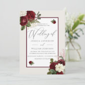 Elegant Romantic Burgundy Red Floral Wedding Kaart (Staand voorkant)