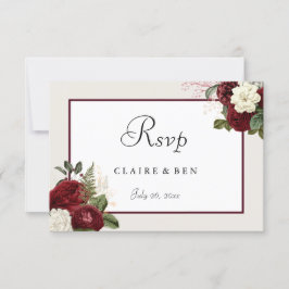 Elegant Romantic Burgundy Red Flowers Weddenschap RSVP Kaartje