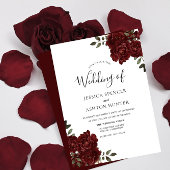 Elegant Romantic Burgundy Red Rose Wedding Invite Kaart