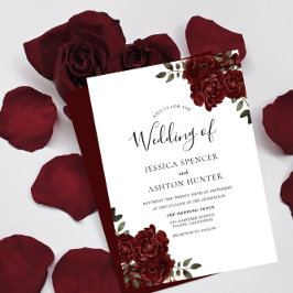 Elegant Romantic Burgundy Red Rose Wedding Invite Kaart