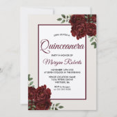 Elegant Romantic Burgundy Rozen Quinceanera Kaart (Voorkant)