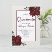 Elegant Romantic Burgundy Rozen Quinceanera Kaart (Staand voorkant)