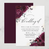 Elegant Romantic Burgundy Rozen Wedding Kaart (Voorkant / Achterkant)