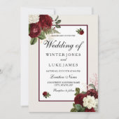 Elegant Romantic Burgundy & White Flowers Wedding Kaart (Voorkant)