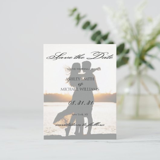 Elegant Romantic Calligraphic Photo Save the Date Briefkaart (Staand voorkant)