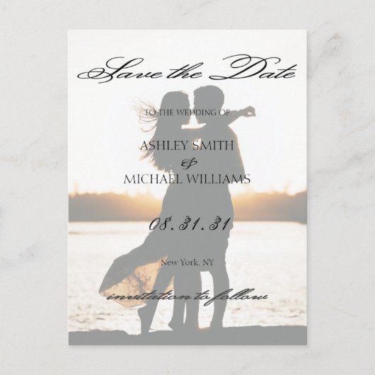 Elegant Romantic Calligraphic Photo Save the Date Briefkaart (Voorkant)