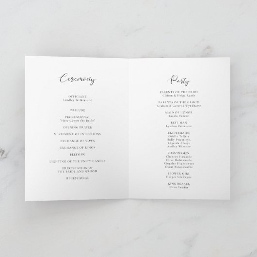 Elegant romantic calligraphy folded Programme Programma (Binnen)