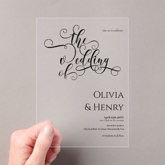 Elegant Romantic Calligraphy Script Wedding Acryl Uitnodigingen (Insitu (Draagbaar))