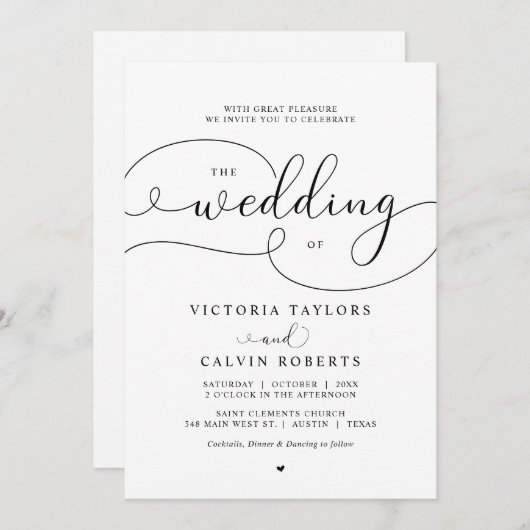 Elegant Romantic Calligraphy Script Wedding Invita Kaart (Voorkant / Achterkant)