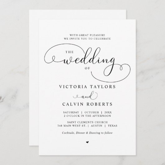 Elegant Romantic Calligraphy Script Wedding Invita Kaart (Voorkant / Achterkant)