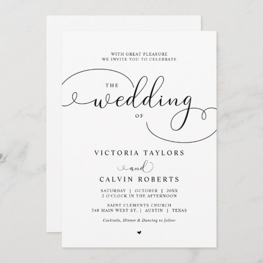 Elegant Romantic Calligraphy Script Wedding Kaart (Voorkant / Achterkant)