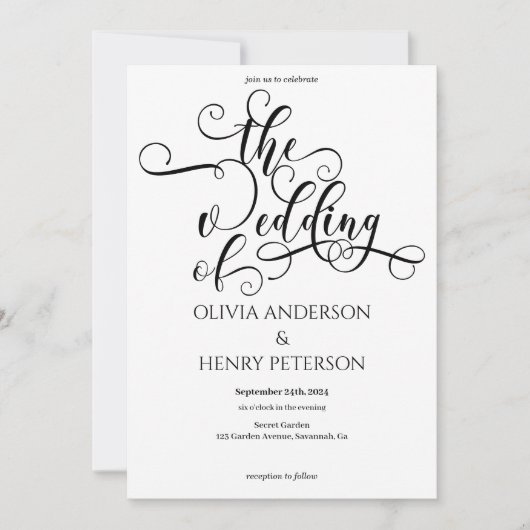 Elegant Romantic Calligraphy Script Wedding Kaart (Voorkant)