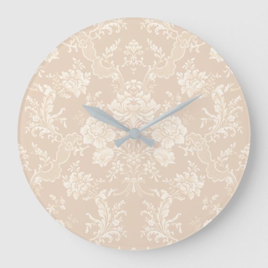 Elegant Romantic Chic Floral Damask-Cream Grote Klok (Voorkant)