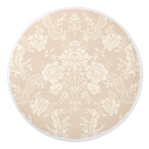 Elegant Romantic Chic Floral Damask-Cream Keramische Knop