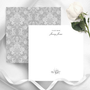 Elegant Romantic Chic Floral Damask-Grey Notitiekaartje