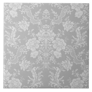 Elegant Romantic Chic Floral Damask-Grey Tegeltje