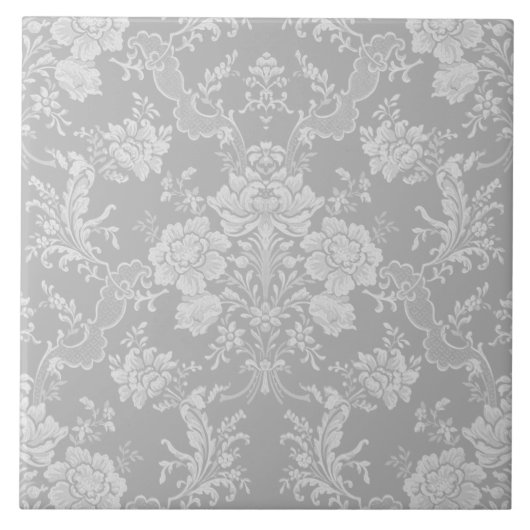 Elegant Romantic Chic Floral Damask-Grey Tegeltje (Voorkant)