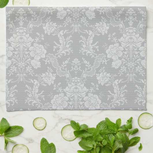 Elegant Romantic Chic Floral Damask-Grey Theedoek (Gevouwen)