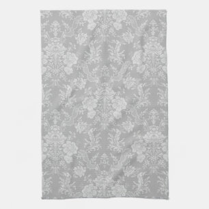 Elegant Romantic Chic Floral Damask-Grey Theedoek