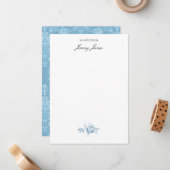 Elegant Romantic Chic Floral Damask-Pastel Blue Notitiekaartje (Voorkant / Achterkant in situ)