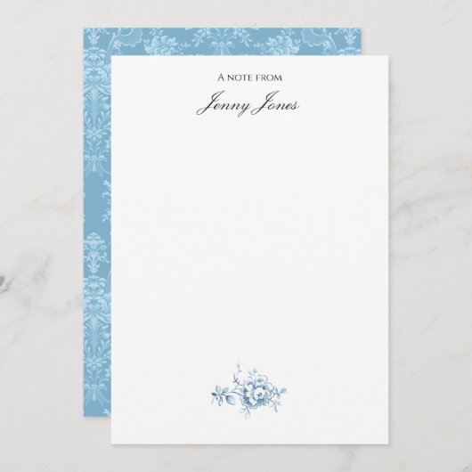 Elegant Romantic Chic Floral Damask-Pastel Blue Notitiekaartje (Voorkant / Achterkant)