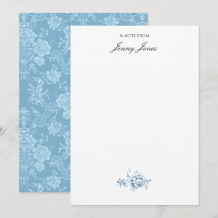 Elegant Romantic Chic Floral Damask-Pastel Blue Notitiekaartje