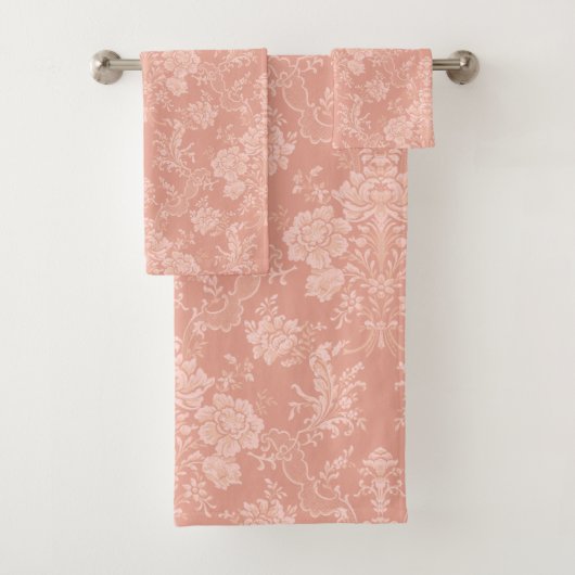 Elegant Romantic Chic Floral Damask-Peach Bad Handdoek (Insitu)
