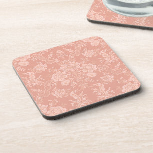 Elegant Romantic Chic Floral Damask-Peach Bier Onderzetter