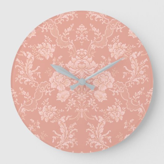 Elegant Romantic Chic Floral Damask-Peach Grote Klok (Voorkant)