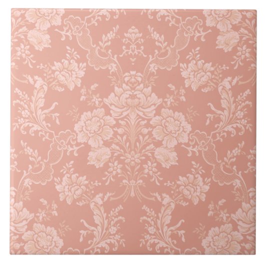 Elegant Romantic Chic Floral Damask-Peach Tegeltje (Voorkant)