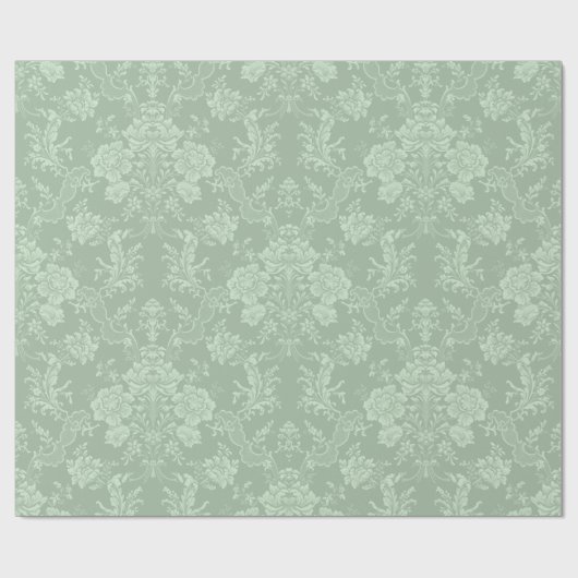 Elegant Romantic Chic Floral Damask-Sage Green Cadeaupapier (Vlak)