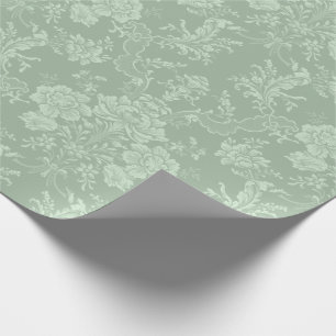 Elegant Romantic Chic Floral Damask-Sage Green Cadeaupapier