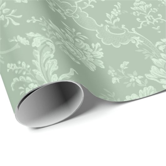 Elegant Romantic Chic Floral Damask-Sage Green Cadeaupapier (Rol Hoek)