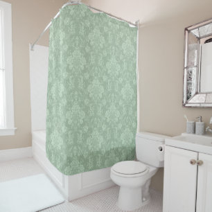 Elegant Romantic Chic Floral Damask-Sage Green Douchegordijn