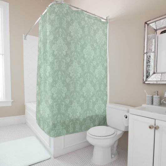 Elegant Romantic Chic Floral Damask-Sage Green Douchegordijn (In situ)