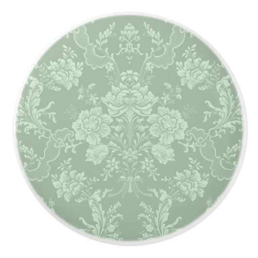 Elegant Romantic Chic Floral Damask-Sage Green Keramische Knop (Voorkant)