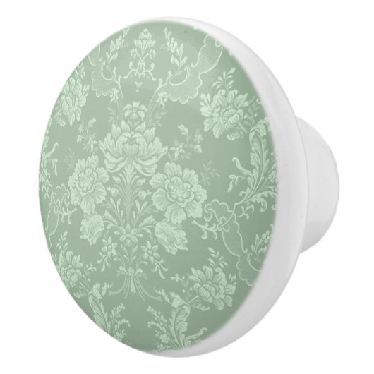 Elegant Romantic Chic Floral Damask-Sage Green Keramische Knop (Rechts)