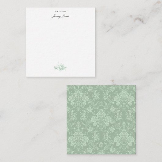 Elegant Romantic Chic Floral Damask-Sage Green Notitiekaartje (Voorkant / Achterkant)