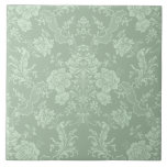 Elegant Romantic Chic Floral Damask-Sage Green Tegeltje<br><div class="desc">Elegant  geïnspireerd bloemdemasontwerp met chic monochrome licht-op-donkergrijze groene bloemen,  bladrolls en kronkelige ribberen. Dit patroon is naadloos en kan omhoog of omlaag worden geschraapt.</div>