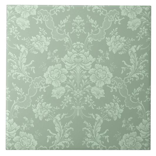 Elegant Romantic Chic Floral Damask-Sage Green Tegeltje (Voorkant)