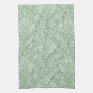 Elegant Romantic Chic Floral Damask-Sage Green Theedoek