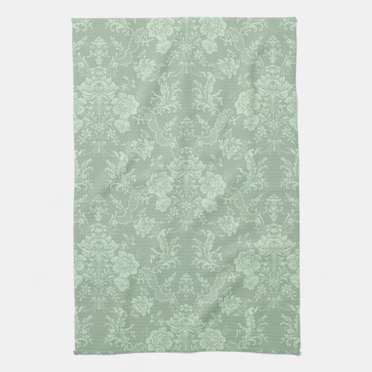 Elegant Romantic Chic Floral Damask-Sage Green Theedoek (Verticaal)