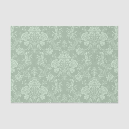 Elegant Romantic Chic Floral Damask-Sage Green Tissuepapier (Voorkant)