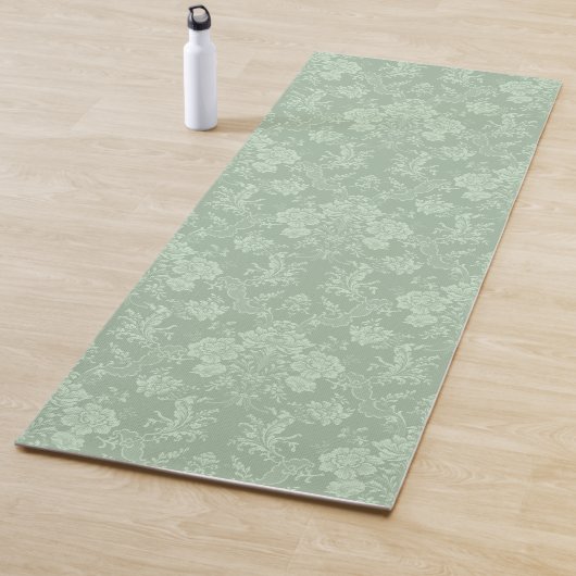 Elegant Romantic Chic Floral Damask-Sage Green Yogamat (In situ)
