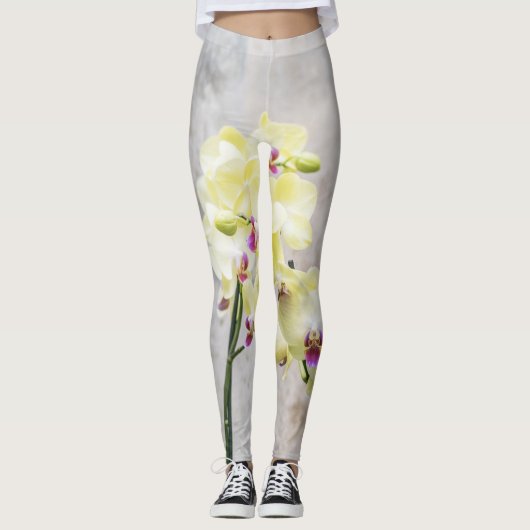 Elegant Romantic Cream & Lila Orchids Leggings (Voorkant)