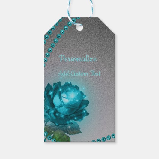 Elegant Romantic Crystal Blue Roos Pearls Chic Cadeaulabel (Voorkant)