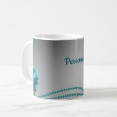 Elegant Romantic Crystal Blue Roos Pearls Chic Koffiemok (Voorkant links)