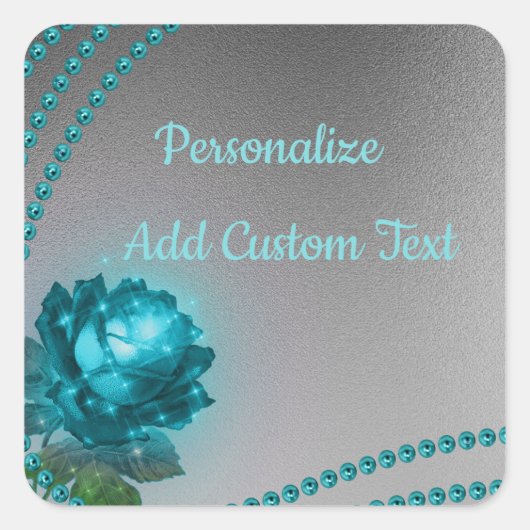 Elegant Romantic Crystal Blue Roos Pearls Chic Vierkante Sticker (Voorkant)