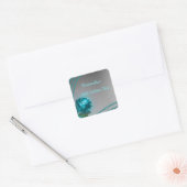 Elegant Romantic Crystal Blue Roos Pearls Chic Vierkante Sticker (Envelop)